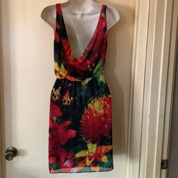 Alice + Olivia tropical print drape back dress size S/P - Picture 8 of 12